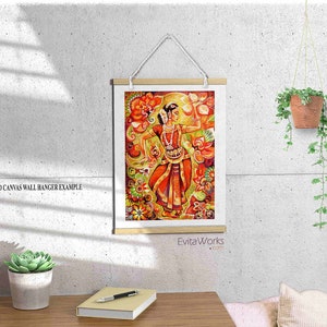 Indian classic dancer on canvas, Bharatanatyam, hands henna woman sari dress image 2