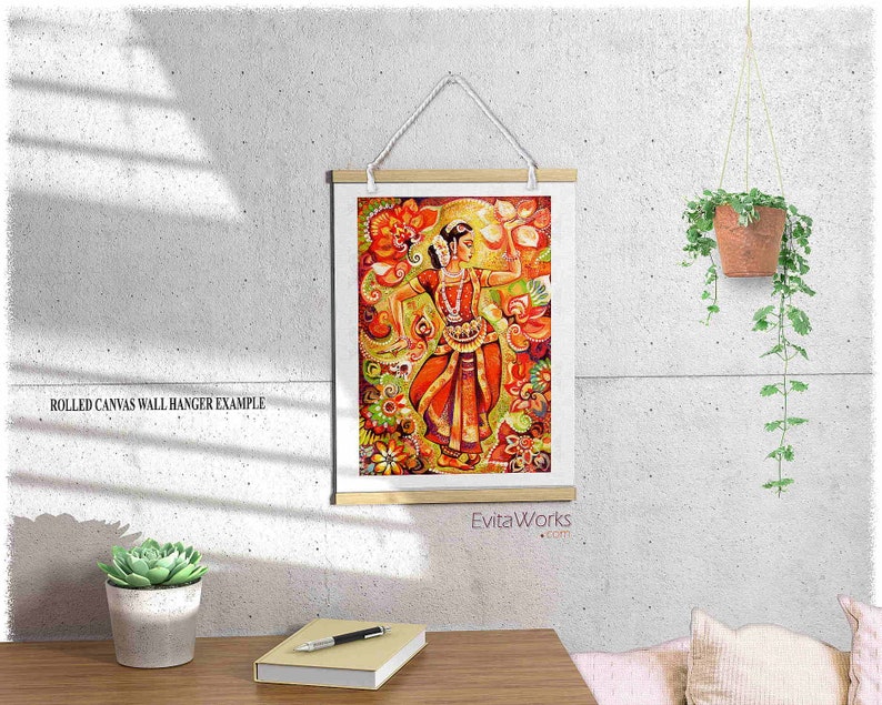 Indian classic dancer on canvas, Bharatanatyam, hands henna woman sari dress image 2