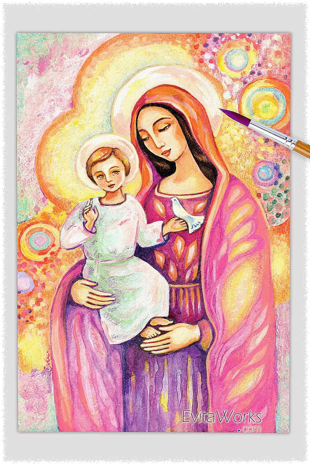 Blessed Mother Mary and Jesus Child of God Artwork, Modern Christian ...
