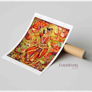 Indian classic dancer artwork, Bharatanatyam, hands henna woman sari dress image 4