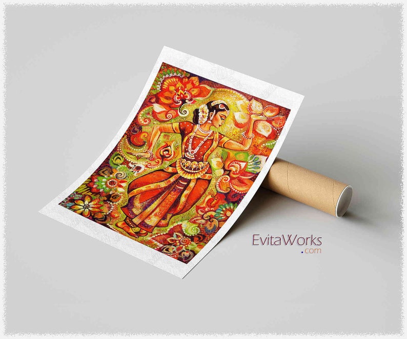 Indian classic dancer artwork, Bharatanatyam, hands henna woman sari dress image 4