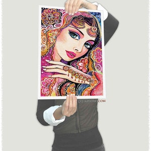 Indian bride jewelry artwork, exotic desi hindu, boho ethnic portrait image 2