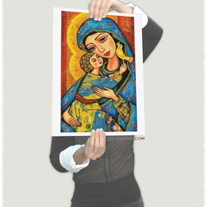 Blessed Mother Mary and Jesus child of God artwork, modern Christian art image 2