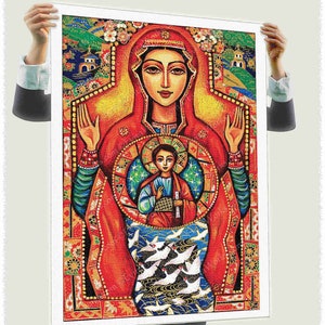 Blessed Mother Mary and Jesus child of God artwork, modern Christian art image 3