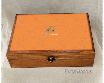 Print on wooden box long, custom hand-made motifs