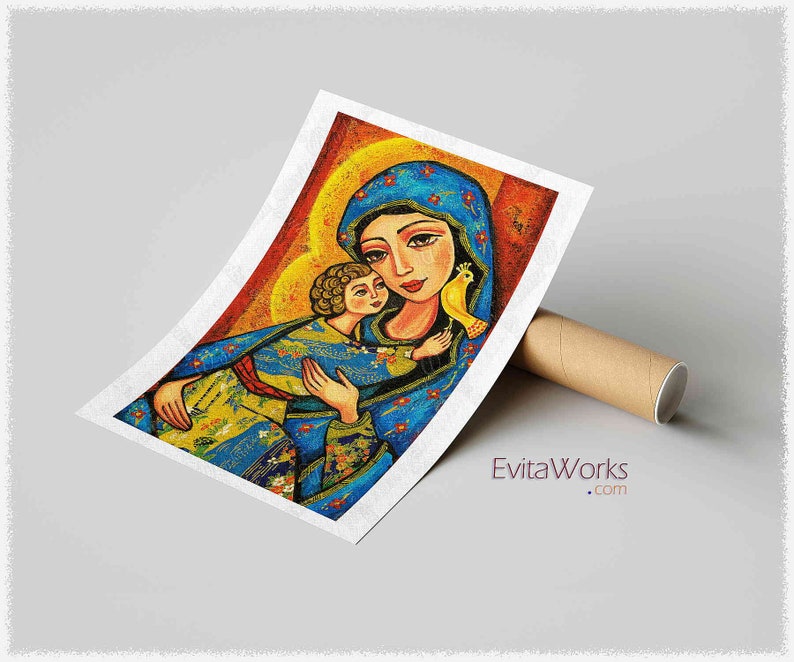 Blessed Mother Mary and Jesus child of God artwork, modern Christian art image 4