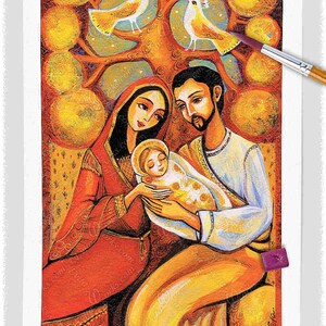 Holy Family, Nativity scene icon print on natural wooden box, a Savior is Born, Manger scene, Catholic home altar, blessed fathers love image 2