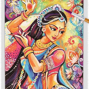 Indian dancer woman artwork, henna tattoo, Mudra hands