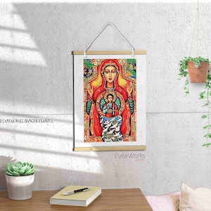 Blessed Mother Mary and Jesus child of God, canvas icon, modern Christian art decor image 2