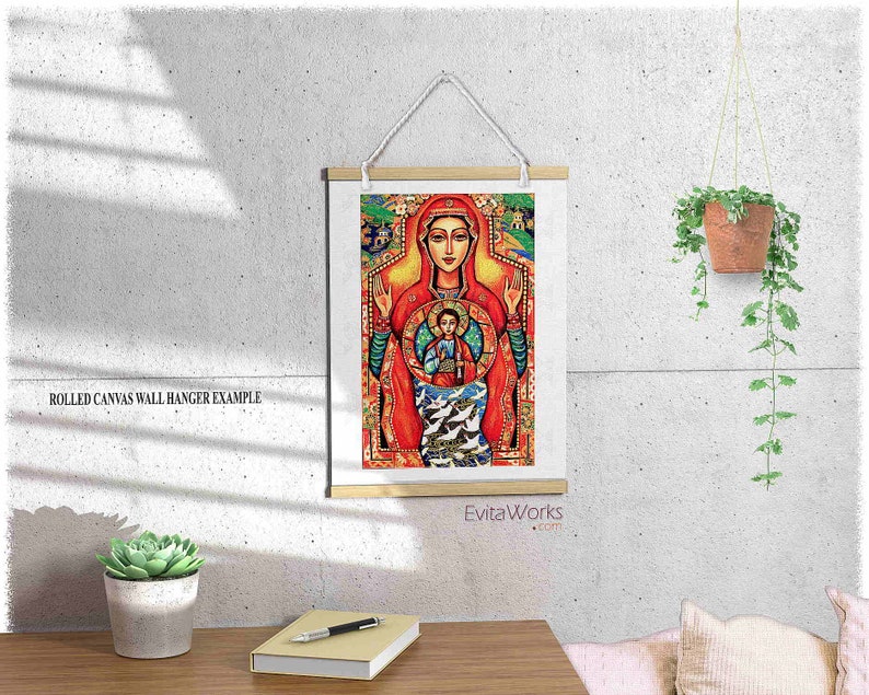 Blessed Mother Mary and Jesus child of God, canvas icon, modern Christian art decor image 2