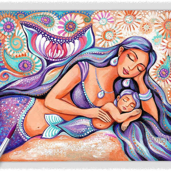 mermaid mother and child artwork, divine feminine