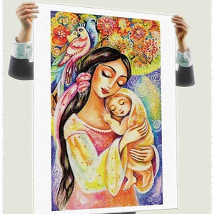 Mother loving child artwork, spiritual maternity, mother's love print image 3