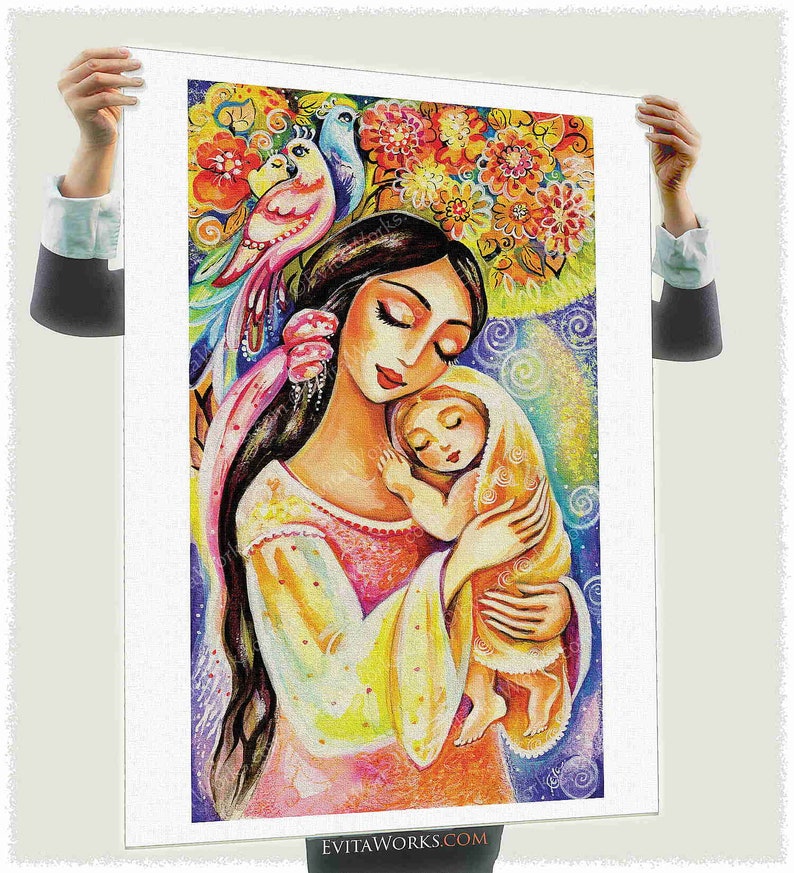 Mother loving child artwork, spiritual maternity, mother's love print image 3