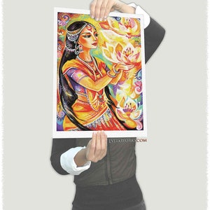 East woman praying artwork, lotus flower mudra, divine feminine image 2