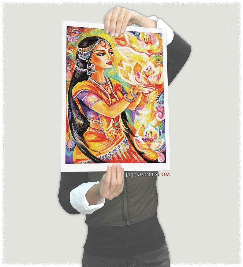 East woman praying artwork, lotus flower mudra, divine feminine image 2