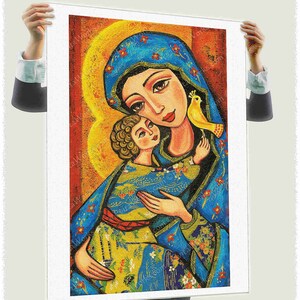 Blessed Mother Mary and Jesus child of God artwork, modern Christian art image 3