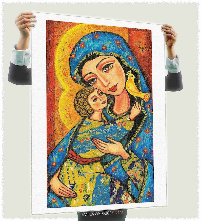 Blessed Mother Mary and Jesus child of God artwork, modern Christian art image 3