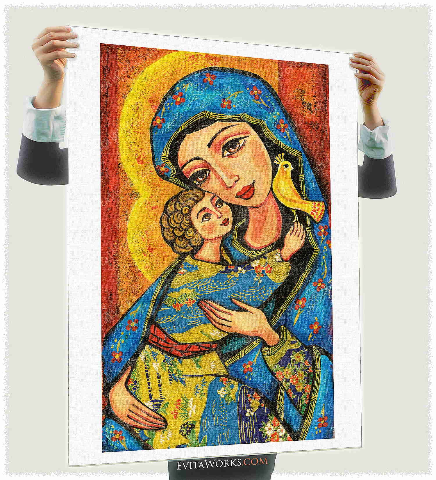 Blessed Mother Mary and Jesus Child of God Artwork, Modern Christian ...