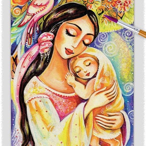 Mother loving child artwork, spiritual maternity, mother's love print image 1