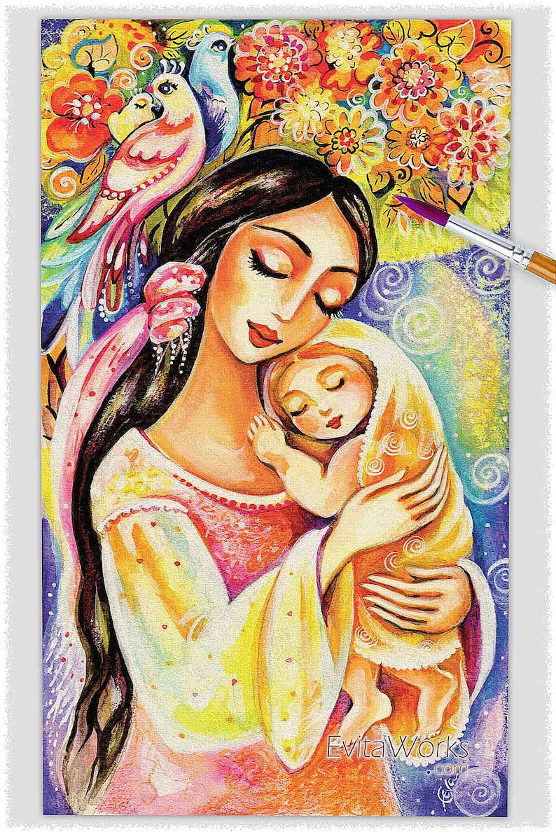 Mother loving child artwork, spiritual maternity, mother's love print image 1