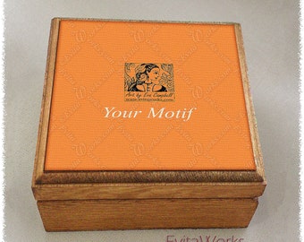Print on wooden box square, custom hand-made motifs