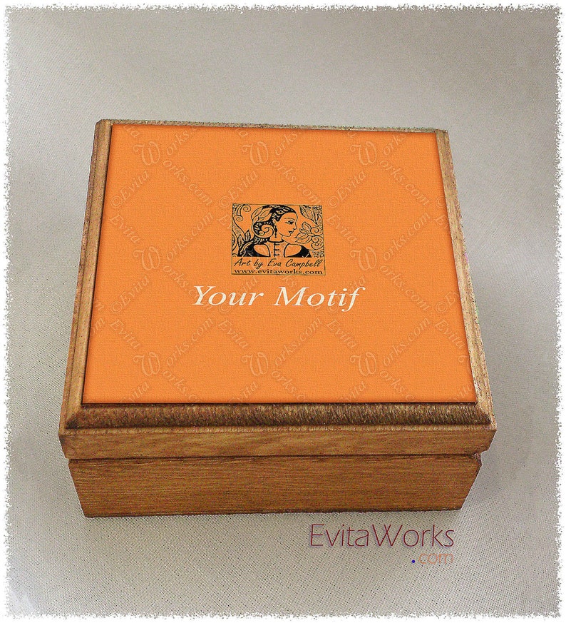 Print on wooden box square, custom hand-made motifs image 1