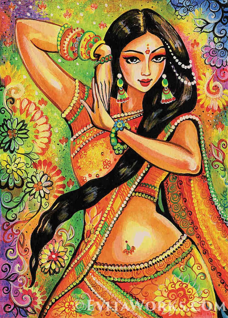 feminine beauty bollywood dance Indian decor beautiful Indian woman painting belly dance keepsake box 7x10 jewelry box