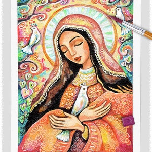The Prayer of Blessed Mother Mary, print on natural wooden block icon, modern Christian art decor image 2