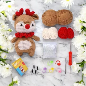 Crochet Animal Kit for Beginners - Complete DIY Craft Set with Cotton Knitting Yarn, Needles, Hook, and Video Tutorial