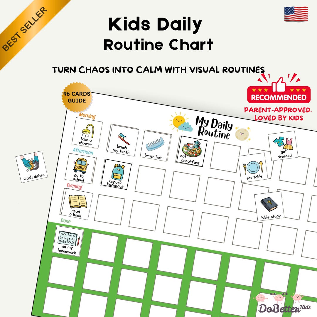 Kids Visual Routine Chart: 96 Chore Cards (landscape Printable) - Etsy