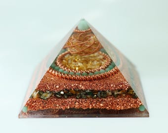 Citrine Orgonite Pyramid Rodin Coil Prosperity Crystal Wealth Abundance Energy Decor Stone