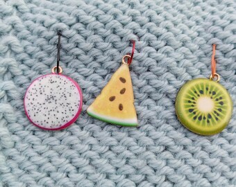 Fruit Enamel Stitch Markers Set - Crochet Knitting Progress Keepers Yarn Pins Cotton Lover Supplies