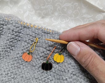 Fall Pumpkin Stitch Markers Set: Yarn Pins for Knitting & Crochet Lovers, Crafting Gift