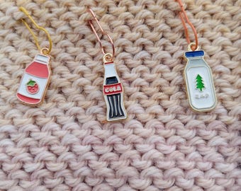 Bottles stitch markers, stitch markers set, beverages crochet markers, drinks enamel markers