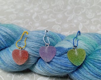 Gummy Hearts Stitch Markers for Knitting Crocheting Set Sugar Resin Pins Progress Keepers Yarn Supplies
