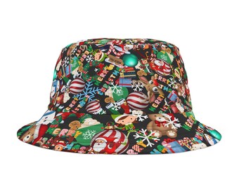 Junk, Bucket Hat, Christmas Print, Colorful Trendy Headwear