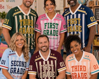 Custom Teacher Jersey Tee, Personalized Grade Level Name Shirt, Varsity Back to School Teacher Gift, Matching Grade Squad Team Jersey