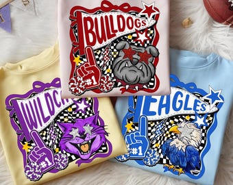 Custom Mascot Pennants Flag Checkered Shirt, Preppy Mascot Shirt, School Spirit Shirt, Matching Team Tee, Homecoming Pennant, Cheer Leader
