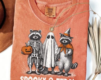 Spooky And Feral Raccoon Halloween Shirt, Funny Witch Animal, Cute Creepy For Fall, Halloween Animal, Raccoon Halloween, Spooky Season Shirt