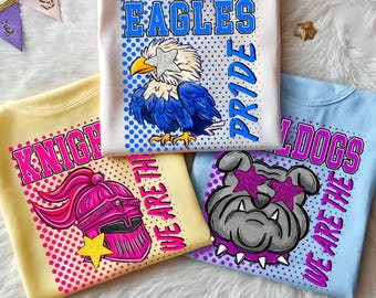 Camiseta deportiva personalizada de mascota colorida y preppy, camiseta de regreso a clases, camiseta de mascota escolar, camiseta para el día del juego, camiseta de mascota del equipo escolar