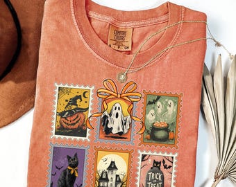 Retro Halloween Cat Ghost Comfort Colors® Shirt, Girly Halloween Shirt, Fall Shirt, Halloween Shirt, Spooky Season Shirt, Pumpkin Halloween