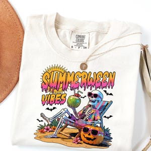 Summerween Vibes Skeleton Spooky Vacation Shirt, Spooky Summer Shirt, Scary Cute Shirt, Halloween Summer Shirt, Summerween Skeleton Shirt