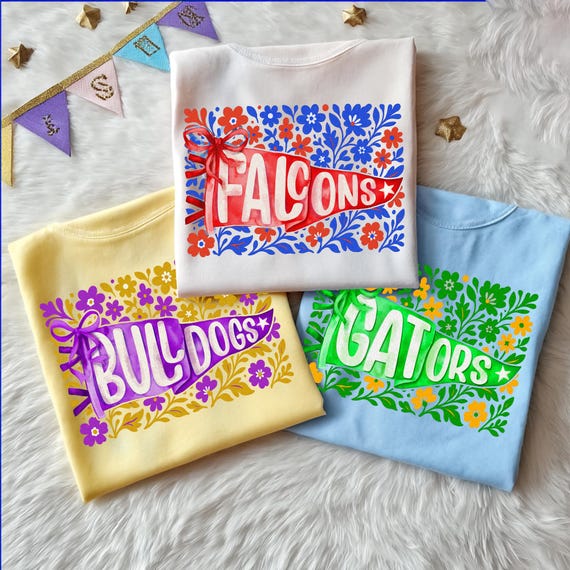 Custom Team Mascot Watercolor Pennant Flower Shirt, Floral School Spirit Mascot Tee, Game Day Football, Football Homecoming Pennant Sports