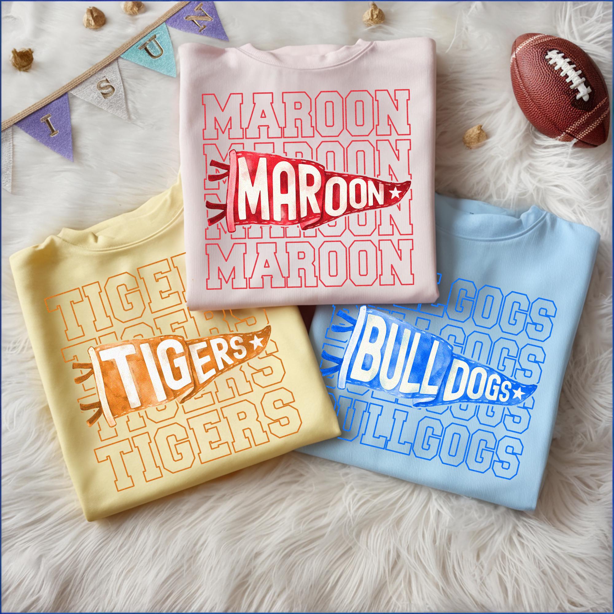 Custom Mascot Pennants Flag Shirt, Watercolor Pennant Mascot Shirt, School Spirit Shirt, Matching Team Tee, Homecoming Pennant, Custom Color