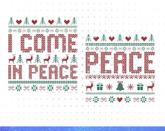 Couples Matching Ugly Christmas Png, I Come In Peace Ugly Christmas Png, Ugly Sweater Party, Ugly Xmas Adult Humor Holiday Png