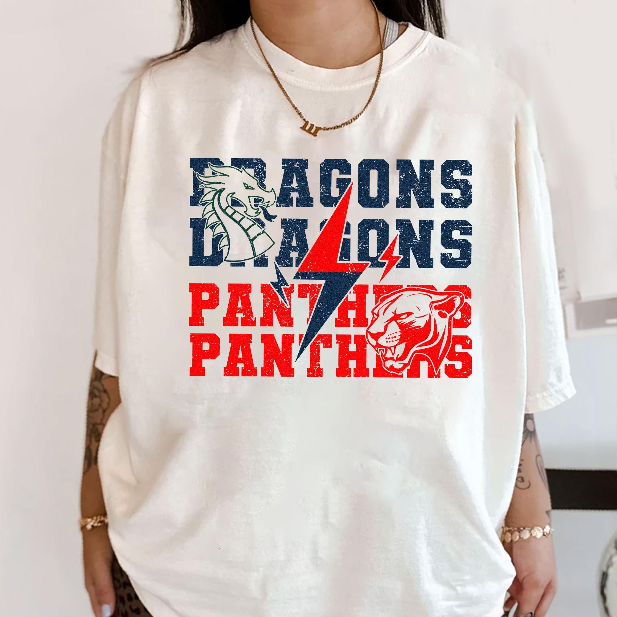 Custom Football House Divided Mascot Tee, Tinatge Team Logo College Shirt, Two College Football Tshirt, School Spirit Tee, Custom Mascot Tee