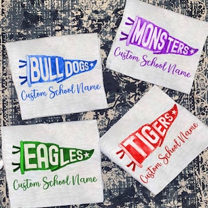 Aquarell Wimpel Maskottchen Shirt, Benutzerdefinierte Schule Name Shirt, Heimkehr Wimpel, Schulgeist T-Shirt, Benutzerdefinierte Farben, Maskottchen Highschool