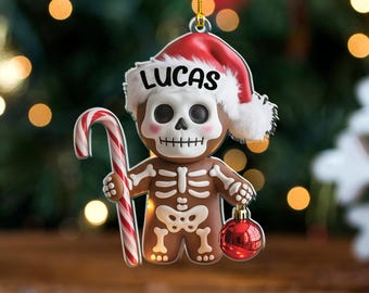 Personalized Skeleton Gingerbread Ornament, Spooky Christmas Ornament, Funny Holiday Gift, Cute Creepy Ornament, Gothic Christmas Decor
