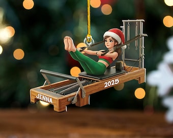 Personalized Pilates Girl Reformer 2D Ornament – Custom Workout Christmas Ornament for Pilates Lover, Instructor Gift, Fitness Xmas Decor
