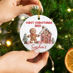 Personalized Baby’s First Christmas Ornament 2025, Custom Gingerbread House Ornament, Newborn Keepsake Gift, Baby Name Christmas Tree Decor